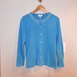 QUACKER FACTORY | blue knit rhinestone embellished cardigan sweater